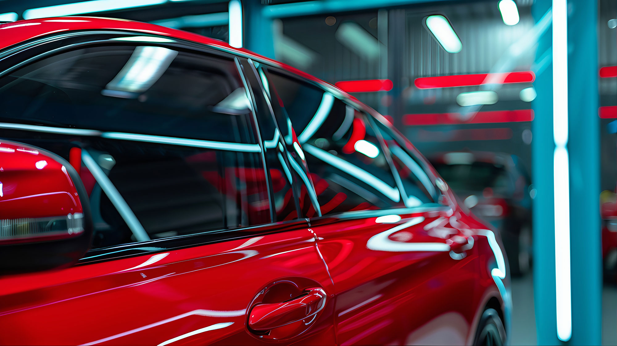 ceramic window tinting on red car